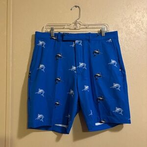 NWT Ralph Lauren RLX mens Blue Geo Fish Print Golf Shorts sz 34